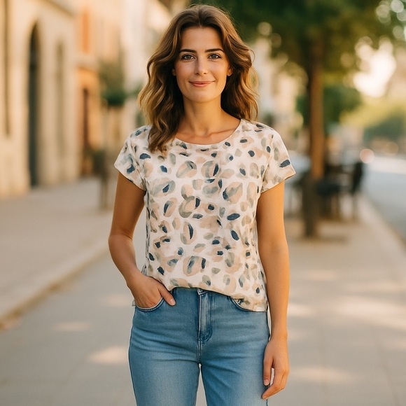 Rachel Zoe T-Shirt Tee Blouse Floral 100% Linen Short Sleeve S - Picture 6 of 6